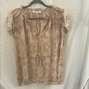 Rose + Olive Blush Snakeskin Print Tassel Blouse Size M